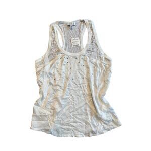 NWT Bebe Vintage Y2K White Embellished Silk and Knit Tank Camisole M